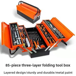 Ensemble d'outils de réparation automobile et mécanique OEM en acier au carbone, 85 pièces, clé à cliquet pliable à trois couches avec étui rigide ODM - Product Image 4