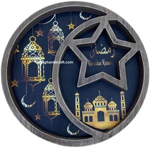 Plateau en bois bohème avec incrustation de nacre, design flexible pour les célébrations du Ramadan et de l'Aïd |   Plateau de service artisanal pour dattes - Product Image 5