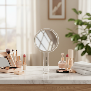 Double Sided Round Acrylic <b>Makeup</b> <b>Mirror</b> with Comfortable Handle Model Daiso1816 - Product Image 3