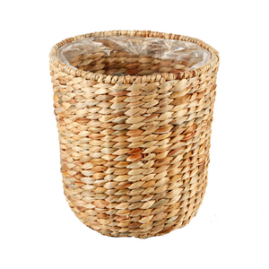 Natural water hyacinth storage basket with plastic lining customer round storage basket