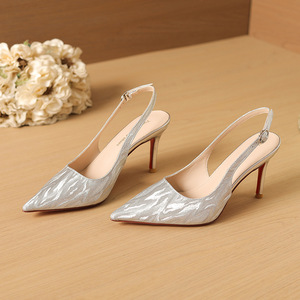Escarpins slingback à imprimé animal 8555A, bout pointu, talon aiguille, chaussures formelles élégantes avec boucle décorative, semelle rouge - Product Image 2