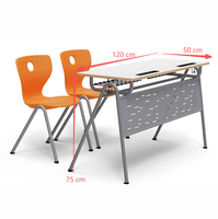 Ensemble de chaises et de tables d'école, mobilier de salle de classe, pupitre d'école en bois avec deux chaises