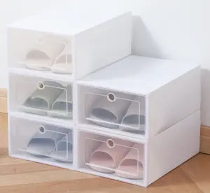 Grosir Kotak Sepatu Plastik Transparan Stackable Kotak Sepatu Penyimpanan Sepatu dengan Logo Kustom