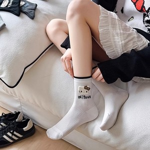 In Tour Women's Mid Calf Socks KT Cat Pattern Breathable Slouch Socks Summer Casual Style - Product Image 4
