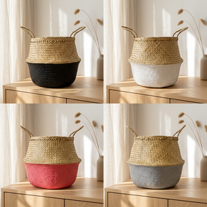 Panier de rangement pliable en jonc de mer tressé style bohème pour linge et jouets décoratifs - Product Image 4