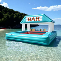 Bar flottant gonflable en PVC avec tente, protection UV, ignifuge, imperméable, comprend un souffleur et un kit d'entretien