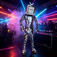 TV-spiegelpak Robot Televisie Party Helm Hoofdkostuumpak Volwassen Cosplay Gouden Zilveren Reflecterende Spiegelmasker Nachtclub