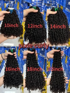 도매 큐티클 정렬 슈퍼 더블 그린 원시 베트남 사람의 머리카락 픽시 곱슬 번들 헤어 익스텐션 - Product Image 4