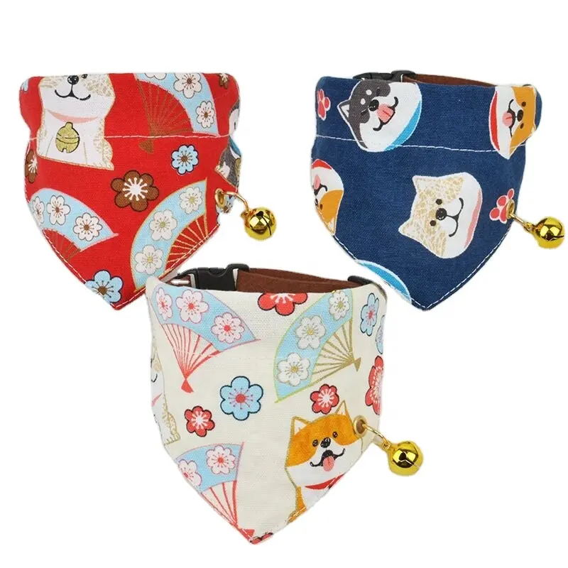 Pet Saliva Towel Dog Cat Scarf Collar Triangle Square Scarf Bib Cat Bell Shiba Inu Large Dog Golden Retriever