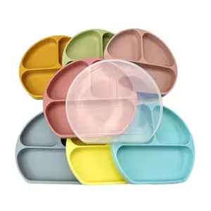 BPA Free Strong Grip piastra di aspirazione per bambini piastra di alimentazione per bambini in Silicone piastra di aspirazione in Silicone divisa con coperchio