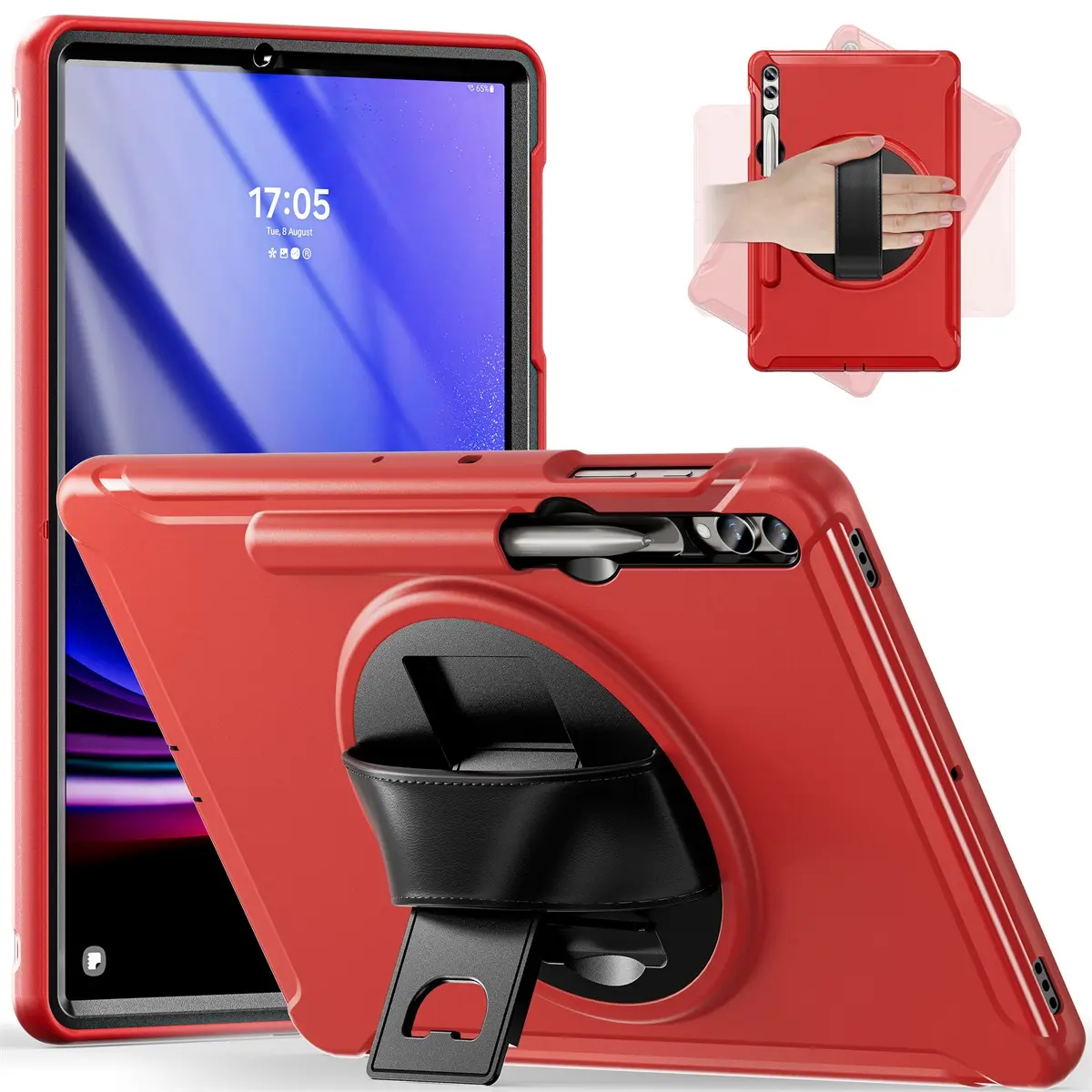 Flexible professional shockproof case for Samsung tab S9 plus 12.4inch S9 FE+ leather hand strap kids portable armour case