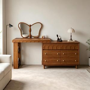 Vintage Modern Wooden Apartment <b>Dressing</b> <b>Table</b> Lighted Mirror Solid Wood Makeup Vanity Set Chair Bedroom - Product Image 1