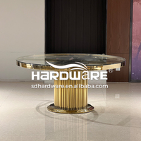 Ensemble de table de banquet ronde en verre transparent en acier inoxydable doré de meubles de quincaillerie Foshan