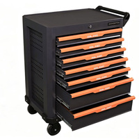 Armoire à outils à 7 tiroirs, orange et noir, chariot à outils robuste verrouillable pour garage, atelier de réparation automobile, atelier