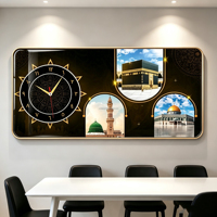 Décoration de salon, horloge murale de style musulman, motif architectural, calligraphie arabe islamique moderne, art mural avec cadre