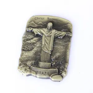 Camisetas personalizadas de recuerdo turístico de Brasil, imanes de nevera de metal, venta al por mayor