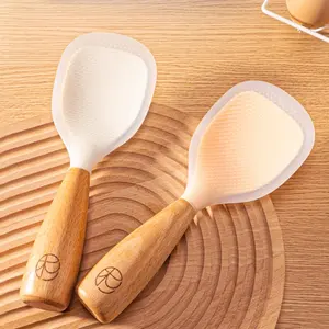 Cuillère à riz verticale en silicone avec manche en bois, antiadhésive, anti-brûlure, durable, pelle à nourriture, ustensiles de cuisine durables - Product Image 2