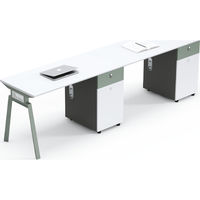 Poste de travail modulaire moderne pour 4 personnes avec cloisons en bois écologiques, montage facile, bureau individuel autoportant pour personnel
