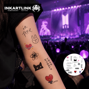สติกเกอร์สักลายชั่วคราว INKARTLINK ลาย <span class=keywords><strong>BTS</strong></span> Kpop สีสันสดใส รูปหัวใจน่ารัก ลายแมว กันน้ำ แสดงผลได้ทันที 3-7 วัน - Product Image 2