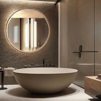Miroir LED de salle de bain intelligent, éclairé, mural, rond, avec cadre métallique étanche, pour la décoration intérieure d'hôtel moderne
