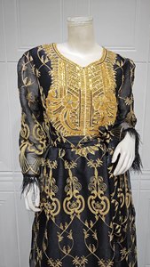 2024 marocain islamique arabe <span class=keywords><strong>Maxi</strong></span> Robe femmes or brodé magnifique Robe musulmane Robe de soirée - Product Image 2