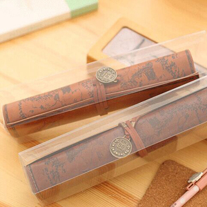 European Vintage Luxury Pu Leather Pen Bag Big Capacity Roll Pencil <b>Case</b> Retro Treasure <b>Map</b> High Quality Plastic - Product Image 5
