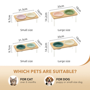 Bols en céramique surélevés 2-en-1 anti-vomissement pour chiens et chats, support en bois et acrylique, logo OEM, vente en gros éco-responsable Shamitao - Product Image 2