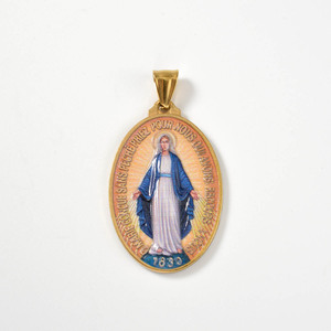 Collier pendentif ovale vintage religieux unisexe en émail torsadé en acier inoxydable avec la Vierge Miraculeuse, vente en gros - Product Image 5