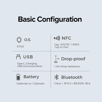 Escáner de Código de Barras Inalámbrico Industrial con Batería de 1000 mAh, Mini Lector de Códigos QR 2D NFC, Portátil, Tipo Anillo
