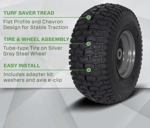 Ensemble de roue de pneu de remplacement pneumatique HL 15x6.00-6 facile à installer pour les tondeuses à gazon Craftsman compatibles - Product Image 5