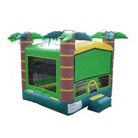 Château gonflable commercial à thème jungle tropicale vert pour enfants, idéal pour la location d'événements et de fêtes