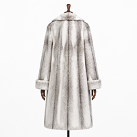 Manteau long décontracté d'hiver pour femme en fourrure de vison argenté naturel, coupe oversize, col rabattu, résistant au vent, écologique, en polyester strié