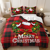 Joyeux Noël, ensemble de housse de couette Santa, rouge et noir, à carreaux, ensemble de literie à motif 3D, décoration de chambre à coucher, ensemble de linge de lit
