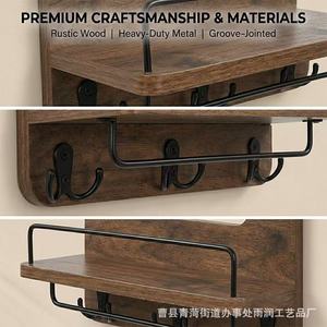 Wooden <b>Wall</b> Mounted Storage Rack With <b>Key</b> <b>Hooks</b> <b>For</b> Home Living Room Bedroom Coat And Bag Organizer - Product Image 5