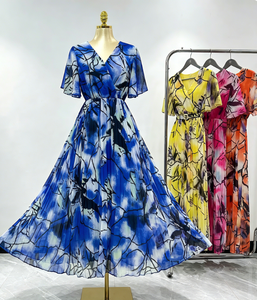 Abito chemisier lungo da donna elegante con stampa tie-dye, taglie forti, alla moda, ampio, per feste e tutti i giorni - Product Image 3