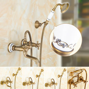 Robinet de douche mural extérieur en laiton massif antique européen à 3 poignées, avec <span class=keywords><strong>douchette</strong></span> à jet pluie, cascade ou jet, pour <span class=keywords><strong>WC</strong></span> - Product Image 2