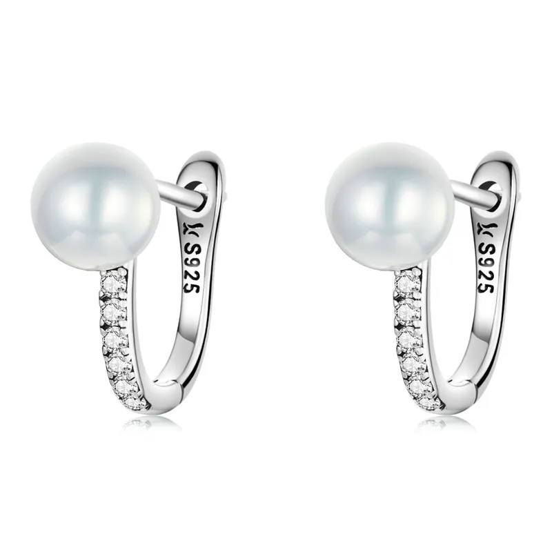 Sterling Silber einfache Perlen Creolen für Mädchen modische Diamant Perlen Clip auf Ohrringe Schmuck