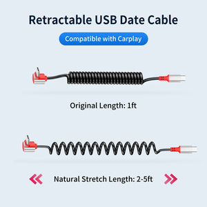 <span class=keywords><strong>C</strong></span>âble USB <span class=keywords><strong>C</strong></span> vers <span class=keywords><strong>C</strong></span> rétractable à ressort, PD 100W, charge rapide 90 °   <span class=keywords><strong>C</strong></span>âble coudé pour voiture, moto, CarPlay, logo/couleur/longueur personnalisés - Product Image 5