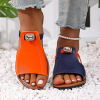 Sandal Jepit Anti-selip Ringan Berpayet Blok Warna Biru Oranye Gaya Baru Musim Panas Sandal Datar Kasual Cocok untuk Wanita