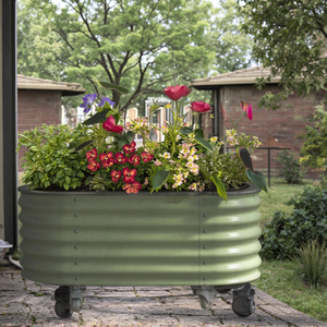Large Outdoor Self-Watering Rolling Planter Galvanized Metal Raised Garden <strong>Bed</strong> with <strong>Liner</strong> for Vegetable <strong>Flower</strong> Pots Home Nursery - Product Image 5