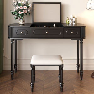 Ensemble de meubles de coiffeuse d'importation française miroir éclairé personnalisé <span class=keywords><strong>laqué</strong></span> rose beige gris tabouret inclus - Product Image 4