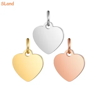 Toptan gümüş/altın/gül altın/siyah özel damgalama metal DIY gravür etiketleri paslanmaz çelik kalp charms takı yapımı