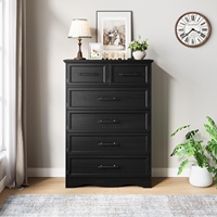 Commode moderne noire à 6 tiroirs en bois pour chambre à coucher, 44 pouces de hauteur
