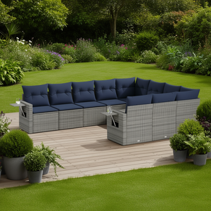 Conjunto de Sofás de Jardín de Ratán Sintético Gris, 10 Piezas, Muebles de Exterior con Cojines, Diseño Contemporáneo - Product Image 3