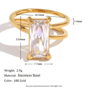 StainlessSteel 18K Gold Plated Marquise Zircon <b>Ring</b> Luxury Stackable <b>Statement</b> Finger <b>Ring</b> For Women Party Daily Fashion Jewelry - Product Image 1