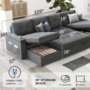 <span class=keywords><strong>Canapé</strong></span> <span class=keywords><strong>convertible</strong></span> modulable <span class=keywords><strong>avec</strong></span> rangement, chaise longue et porte-gobelets, <span class=keywords><strong>canapé</strong></span> <span class=keywords><strong>convertible</strong></span> en forme <span class=keywords><strong>de</strong></span> L pour salon - Product Image 4