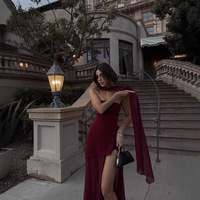 Robe longue élégante asymétrique en satin blanc, col halter, fente haute, pour soirée formelle, été automne, respirante, taille naturelle moderne
