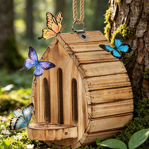 Casa <span class=keywords><strong>de</strong></span> <span class=keywords><strong>Mariposas</strong></span> <span class=keywords><strong>de</strong></span> Madera para Exteriores, Hábitat Natural para Insectos con Ranuras Verticales y Cuerda para Colgar, Decoración <span class=keywords><strong>de</strong></span> Jardín - Product Image 4