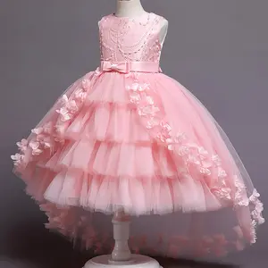 Gaun anak perempuan Trailing renda Tutu gaun anak-anak bunga untuk anak perempuan gaun pesta acara penjualan laris katun Mini Satin lipat kain