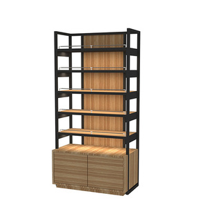 Étagère de supermarché moderne en bois, présentoir gondole de luxe en métal avec armoire de rangement pour magasin de détail - Product Image 1